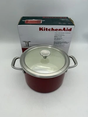 KitchenAid 2tlg Topf  "Core Enamel"  Ø 20 cm Rot oder Beige Kochtopf mit Deckel - Bild 1 von 3