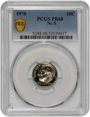 1970  10c Proof Roosevelt Dime PCGS Graded PR 68 No S - Image 1 of 4