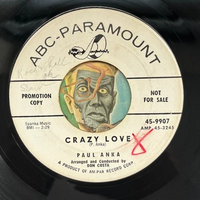 HEAR Paul Anka 45 Crazy Love / Let The Bells Keep Ringing teen teener promo - Image 1 of 2