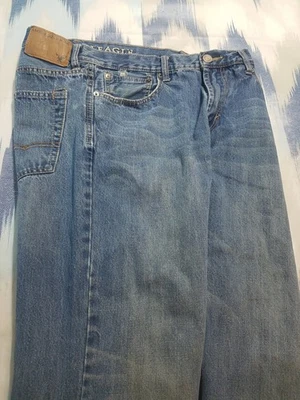 American Eagle Jeans Mens 33x30 Bootcut Relaxed Blue Denim Stained Distressed  - Image 1 of 4