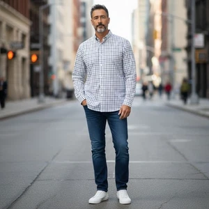 Banana Republic Mens Untucked Fit Organic Cotton Oxford Plaid Button Dn Shirt XL - Picture 1 of 8