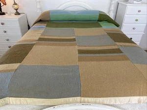 Handmade Patchwork Check Pure Wool Large Single / Double Blanket 270cm x 180cm - Picture 1 of 23