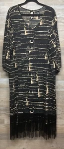Catherines Womens Midi Dress Size 3X 28/26W Black Fringe Boho Flowy Artsy - Picture 1 of 11
