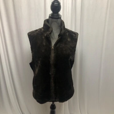 Blassport Brown Reversible Faux Fur Vest Womens Size Medium Sleeveless Zippered - Image 1 of 4