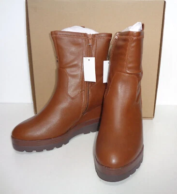 SIMPLY BE Ladies Wide Fit Tan Womens New Ankle Boots Zip Shoes Chunky RRP £55 UK Size 7