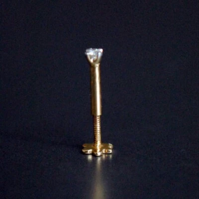14K Yellow Gold Real 0.03 Ct Diamond Nose Stud Screw Ring Piercing Pin 18 Gauge - Image 1 of 4