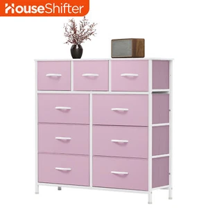 Chest of 9 Drawers Dresser Pink Fabric Storage Waterproof Wooden Top Organizer - Picture 1 of 11