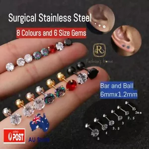 1PC CZ LABRET TRAGUS HELIX CLASSIC PIERCING CARTILAGE EAR BAR STAINLESS STELL - Picture 1 of 18