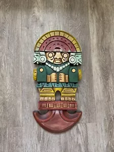 Vintage Aztec Mayan Inca folk art wood carved sculpture totem art wall hanging - Picture 1 of 1