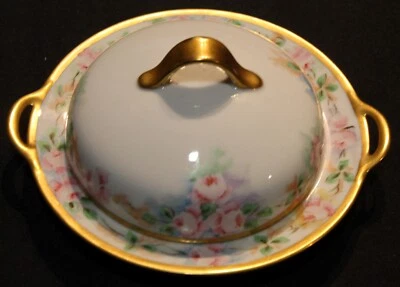 Plato de mantequilla cubierto floral rosa rosa antiguo Royal Bayreuth Foto 1 de 4