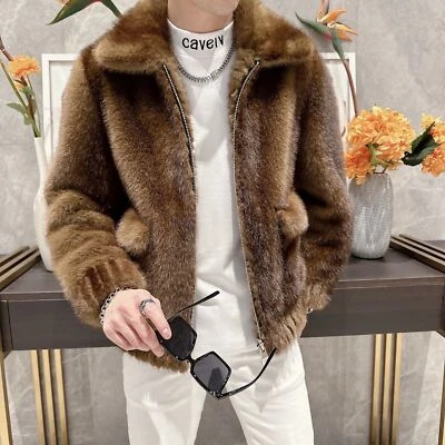 Double-sided Gold Mink Fur  Jacket Men's Winter Fashion Faux Fur Thickened Coat - Image 1 of 4