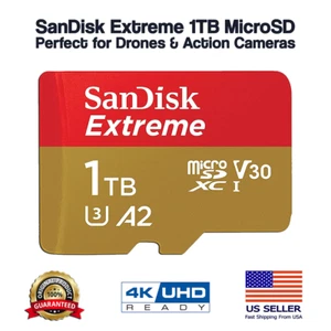Tarjeta de memoria SanDisk Extreme 1 TB Micro SD U3 A2 V30 para drones GoPro DJI video 4K - Imagen 1 de 6