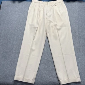 Lands End Mens Pants 33x28.5 Cream Beige Wool Traditional Fit Cuffed Office - Picture 1 of 9