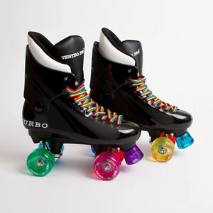 Ventro Pro Quad Roller Skates, Turbo 33 Style - Rainbow Mixed Wheels & Laces - Picture 1 of 3