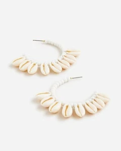 J Crew Puka Shell Hoop Earrings, Statement Beach Earrings with Dust Pouch - Picture 1 of 4