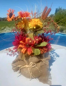 Vintage Floral Centerpiece/Burlap 18" - Picture 1 of 5