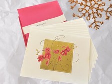 Crane & Co Red Flowers with Gold Background XMAS Cards w/ Dark Pink Envelopes