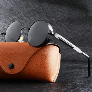 Retro Round Polarized Sunglasses Men Women Vintage Gothic Steampunk Glasses - Picture 1 of 11