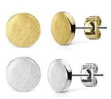 Flat ROUND Stud Earrings - 316L Steel - GOLD, ROSE GOLD or SILVER - GIFT BOXED 
