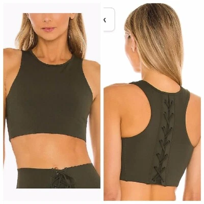 Sujetador deportivo Splits59 para mujer L verde oliva con cordones Top corto ocio yoga gimnasio  Foto 1 de 4