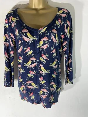 Womens Oliver Bonas Xs Small Blue Thin Knit Bird Pattern Casual Sweater Cardigan - Image 1 of 4