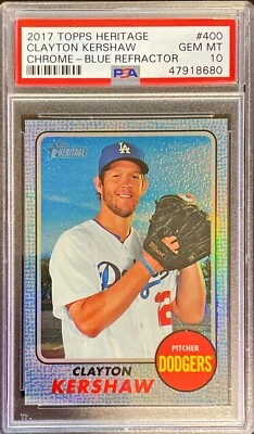 2017 Topps Heritage Clayton Kershaw #400 Chrome Blue Refractor /68 PSA 10 POP 3 - Image 1 of 2