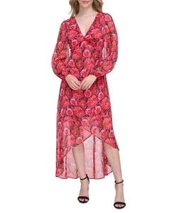 GUESS Floral-Print Long-Sleeve Faux-Wrap Dress 12A 2062 - Picture 1 of 6