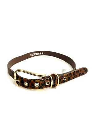 Express Womens Animal Cow Skin Leopard Print 1”W Leather Gold Buckle Sz S/28” - Image 1 of 4