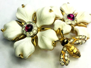 Jomaz Mazer Glass Flower Rhinestone Brooch Pin - Picture 1 of 7