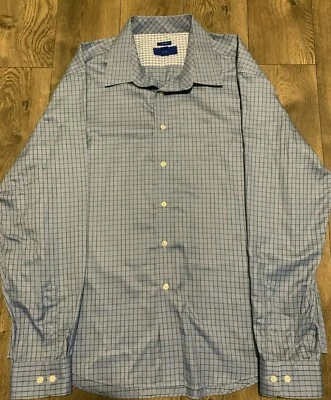 Camisa EGARA sin planchar manga larga azul/verde a cuadros 100 % algodón con botones 2X Foto 1 de 4