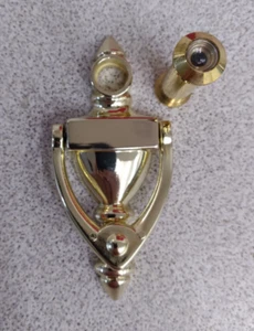 Door Knocker with Peephole Brass Fits 1-1/4"- 2" Wide Doors NEW - Picture 1 of 6