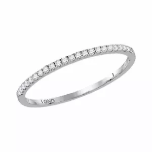 14kt White Gold Womens Round Diamond Timeless Stackable Band Ring 1/8 Cttw - Picture 1 of 1