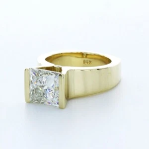 4.2 CT LAB-CREATED DIAMOND E/VVS2 PRINCESS 14K YELLOW GOLD WIDE BAND ACCENT RING - Picture 1 of 4