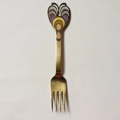 1972 A. Michelsen Denmark Sterling Silver Vermeil Enamel Fork - Image 1 of 4