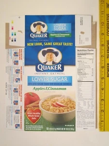 Empty QUAKER Cereal Box 2008 INSTANT OATMEAL Lower Sugar APPLES & CINNAMON Z6B47 - Picture 1 of 2