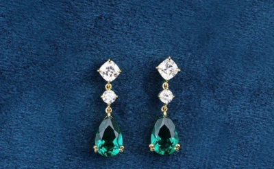Smaragd Träne Ohrringe Moissanit Ohrringe 925 Silber Gold Ohrhänger Geschenk - Bild 1 von 4
