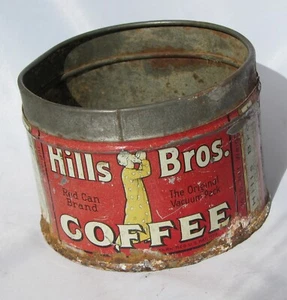 1940s Hills Bros Coffee Tin - 1/2 lb Red Can Brand - No Lid - Picture 1 of 5