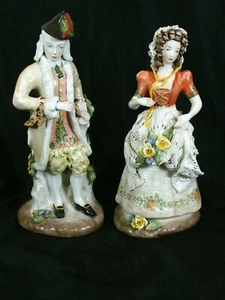 Corday Full Body Rococo 14" Gentleman & 12" Lady with Lace Floral Figurines - Picture 1 of 11