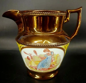 Antique Victorian Staffordshire Pottery Copper Luster Ware Jug/Pitcher 1840 mAAL - Picture 1 of 6