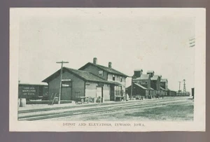 Inwood IOWA c1910 DEPOT Train Station RAILROAD Grain Elevators nr Rock Rapids IA - Picture 1 of 2