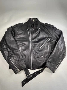 Giacca Vintage Rocker Biker Cafe Racer Moto Foderata Pelle Nera Cerniera, L - Foto 1 di 13