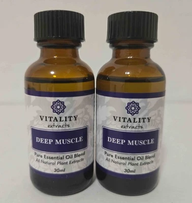 2x VITALITY Extracts - Deep Muscle Pure Essential Oil Blend 30ml Glass Bottles - Image 1 of 4