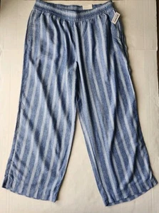Women's Old Navy Over Sized Wide Leg Striped Linen Boho Pants Blue Size XL - Picture 1 of 11