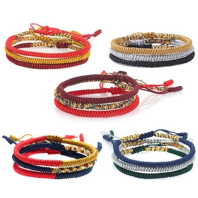 Pulsera de cuerda de hilo de color mezclado para hombre nudo tejido ajustable redondo joyería elástica Foto 1 de 4