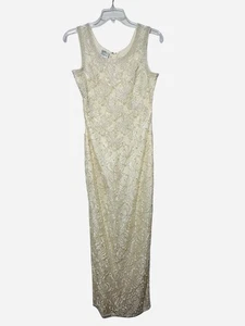 Vintage Beaded Sequins Lace Glam Sheath Wedding Bride Cocktail Dress Sz Small - Picture 1 of 19