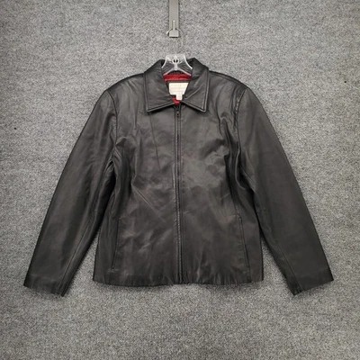 Chaqueta de Cuero Worthington Para Mujer L Grande Negra Piel de Cordero Genuina Cremallera Completa Bombardero Foto 1 de 4