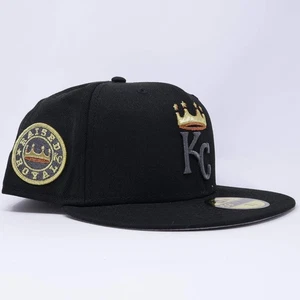 NEW 7/8 Black Kansas City Royals Raised 59fifty New Era Fitted Hat Cap - Picture 1 of 6