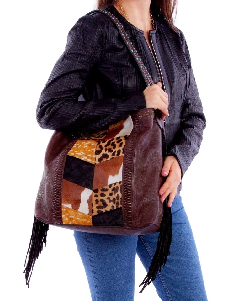 Scully Western Handbag Womens Leather Patchwork Fringe Brown F0 B362