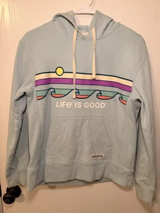 Life is Good Felpa con Cappuccio Donna Piccola Azzurro Arcobaleno Onda Ocean Sun - Foto 1 di 6
