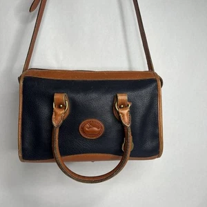 Vintage Dooney And Bourke Navy Brown Bag Leather All Weather Well Loved - Picture 1 of 11